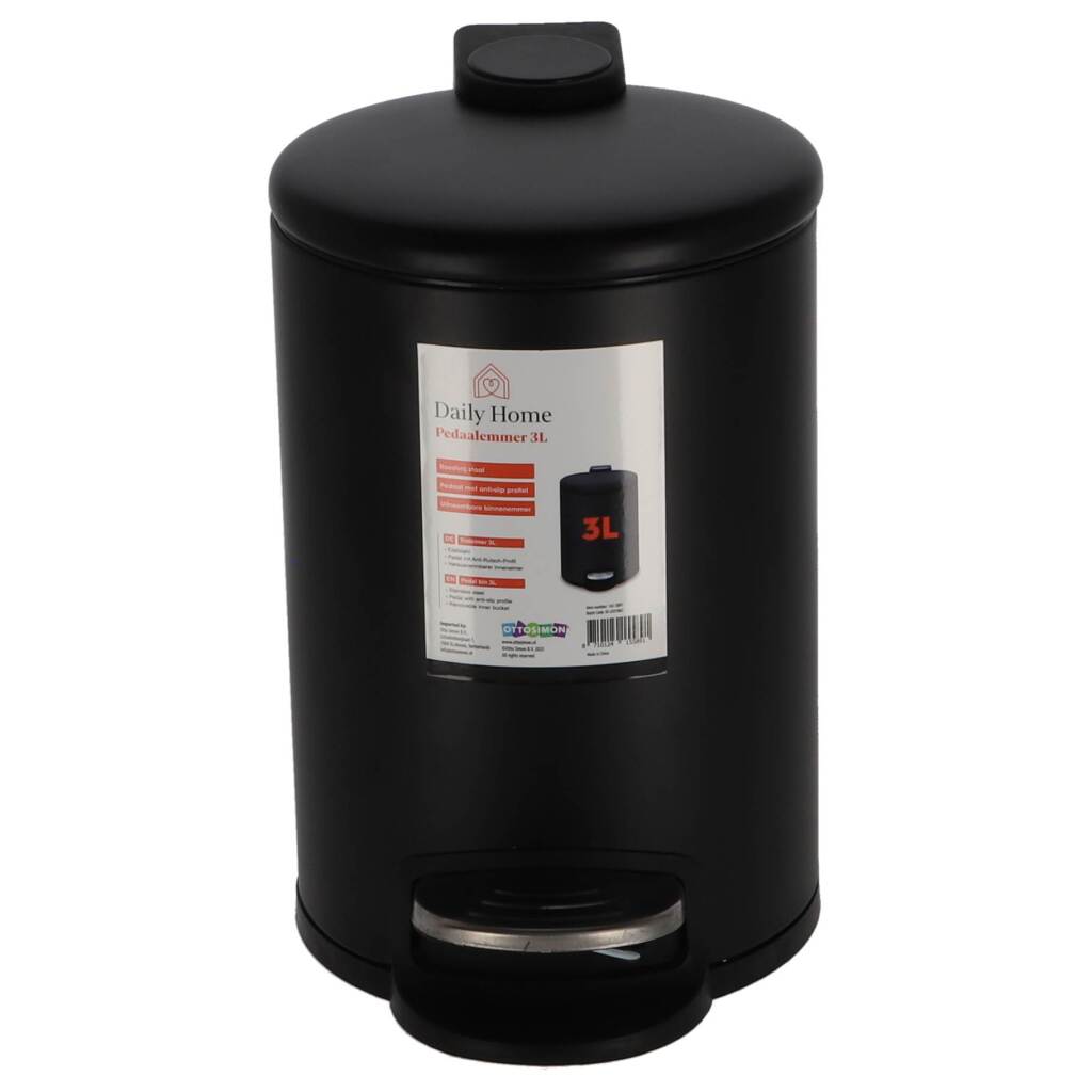 Poubelle à pédale Daily Home 3l noir | 2 pièces