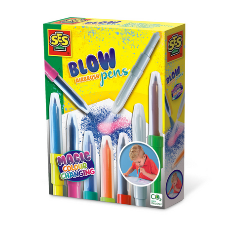Ses creative - stylos aérographes - changement de couleur magique - stylos soufflants bicolores - facilement lavables - avec stylo soufflant à changement de couleur