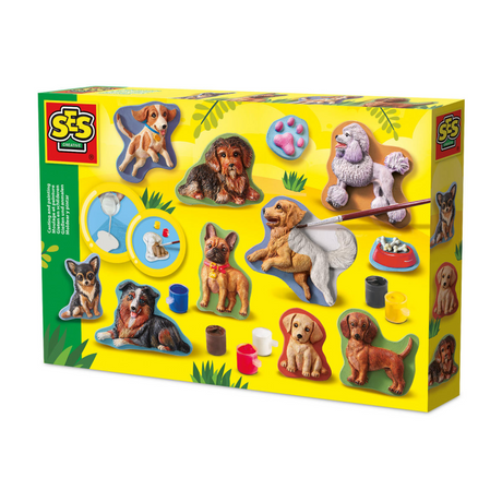 Ses creative - moulage et peinture - chiens - moulage en plâtre - comprenant moule, plâtre, 6 couleurs de peinture, pinceau et spatule - bricolage pour enfants à partir de 5 ans