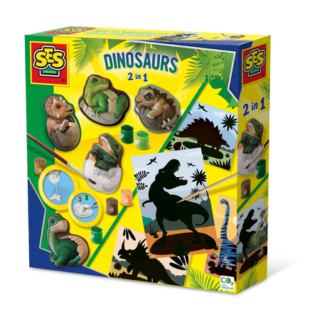 Ses creative - dinosaures 2 en 1 - casting painting et scratch - avec moule de moulage, plâtre, peinture, cartes à gratter et stylo - à partir de 5 ans