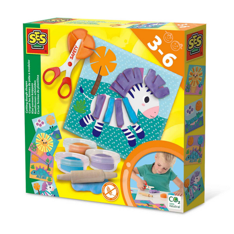 Ses creative ses - découper des formes en argile - 3 couleurs d'argile (3x40g) - avec ciseaux pour enfants sécurisés et cartes d'argile réutilisables - sans gluten