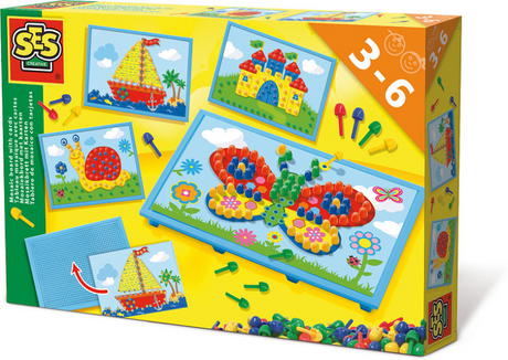 Ses creative - tableau mosaïque avec cartes - avec 100 épingles colorées et 4 cartes pour mosaïquer
