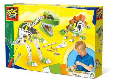 Ses creative ses - jeu de construction en métal dinosaure - avec 3 couleurs de pièces en mousse - comprenant des boulons, des écrous, une clé et un tournevis - bricolage pour garçons - jouets dinosaures