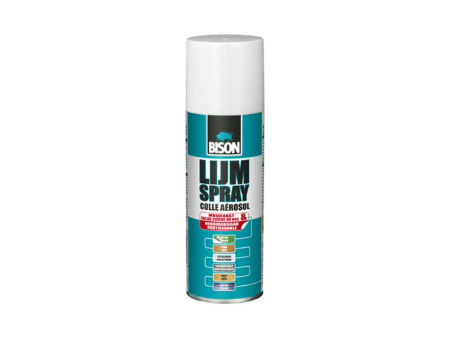 Bison Spray adhésif universel en bombe aérosol 200 ml - Spray adhésif pratique pour le collage permanent ou temporaire de papier, carton, photos, affiches, collages, feuilles métalliques, matériaux isolants et décoratifs, feutres, textiles, etc.