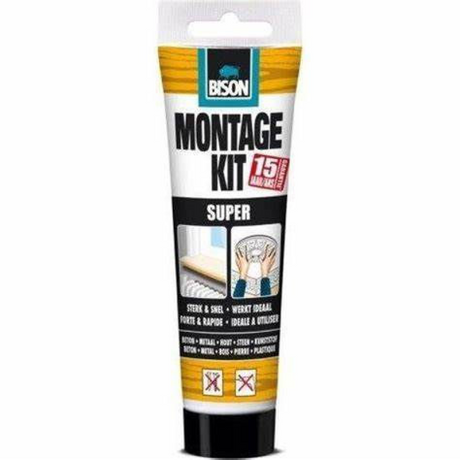 Kit de montage Bison Super Tube 200 g, extra fort, colle de montage, montage, haute résistance finale, intérieur et extérieur, élasticité permanente, extra fort, remplissage facile à utiliser