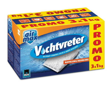 Bison Moisture Absorber® Sac de recharge neutre 3x 1 kg adapté pour Moisture Absorber®, lutte contre l'humidité élevée, aucune pile nécessaire, convient également aux caravanes et camping-cars