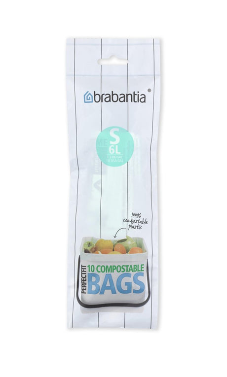 Sacs poubelle compostables Brabantia Perfect Fit de 6 litres en rouleau de 10 sacs