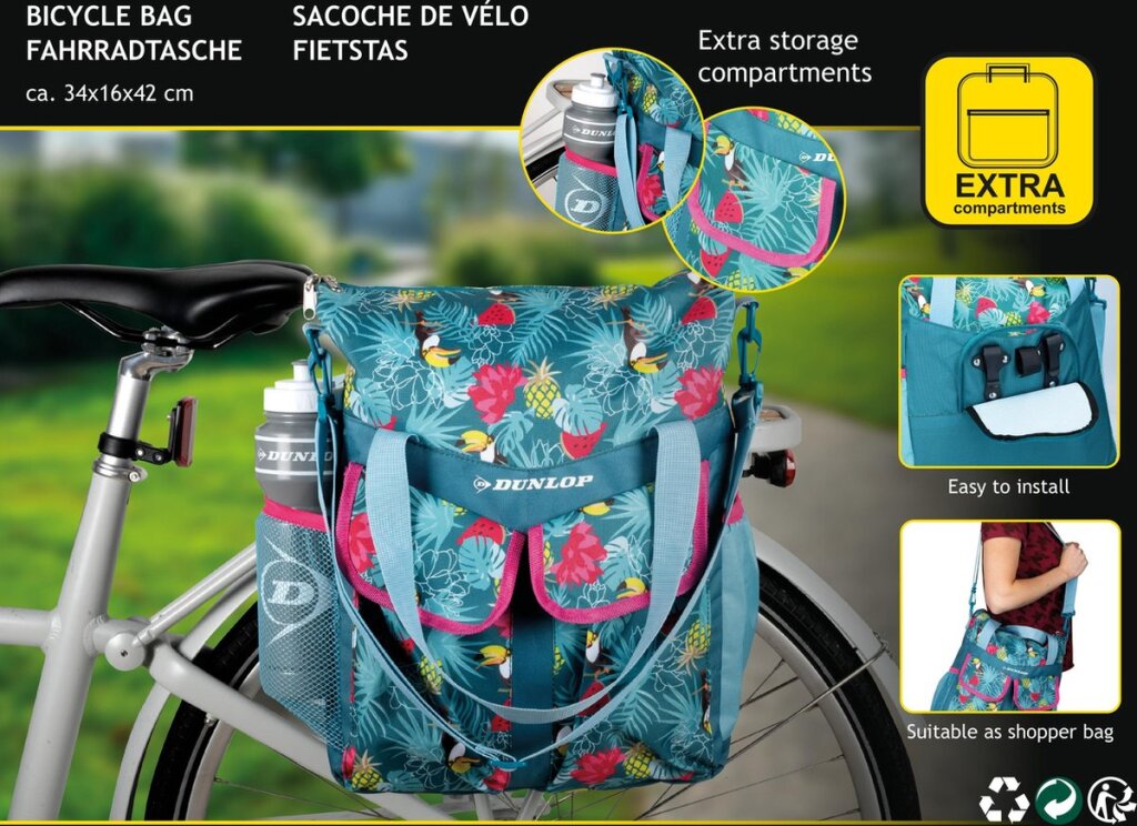 Dunlop fietstas rugzak 2in1 20liter inhoud tropische print