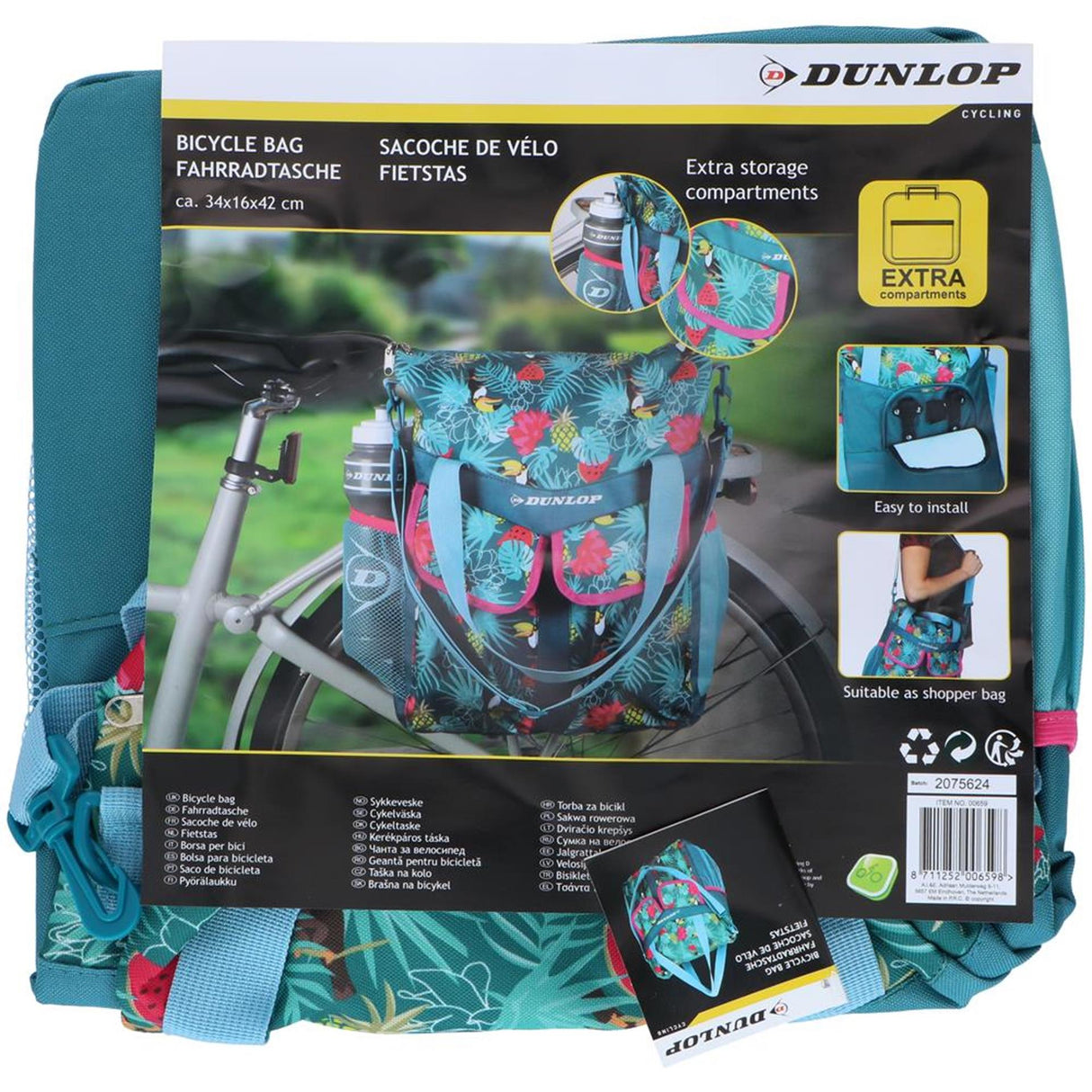 Sac à dos de vélo Dunlop 2en1, capacité de 20 litres, imprimé tropical