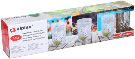 Alpina waterglazen set 6 stuks - crystal effect drinkglazen 400ml - duurzame drink glazen voor water, frisdrank en cocktails - glas