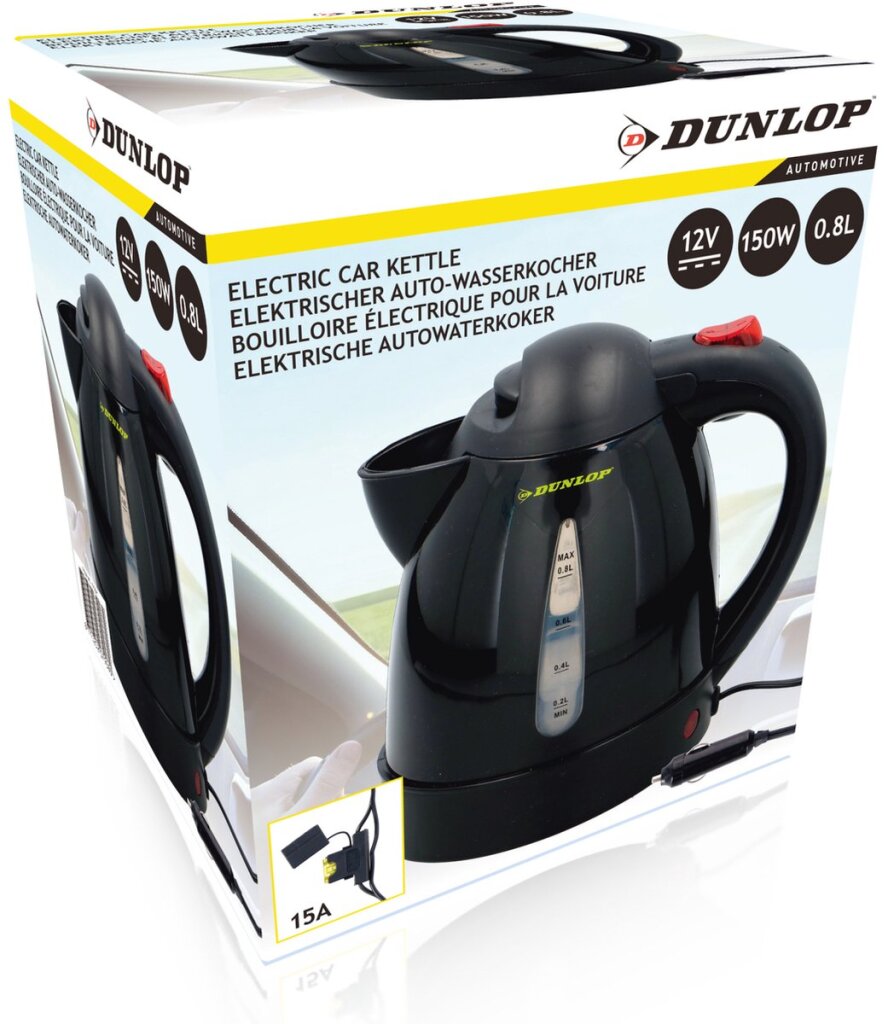 Bouilloire de camping Dunlop noire prise 12v