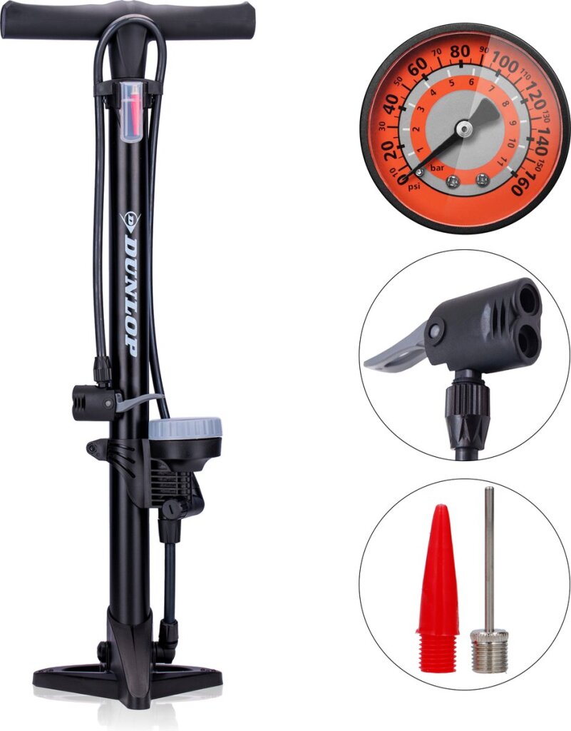 Dunlop Standing Bicycle Pump Version analogique METTRE ANALOGE METTRE DOUBLE VALVE NOIR