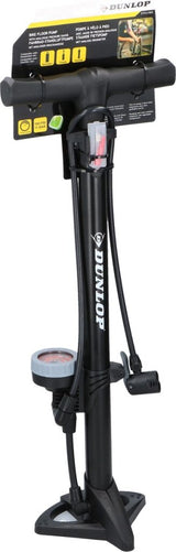 Dunlop Standing Bicycle Pump Version Analog Print Meter Double Valve Head Black