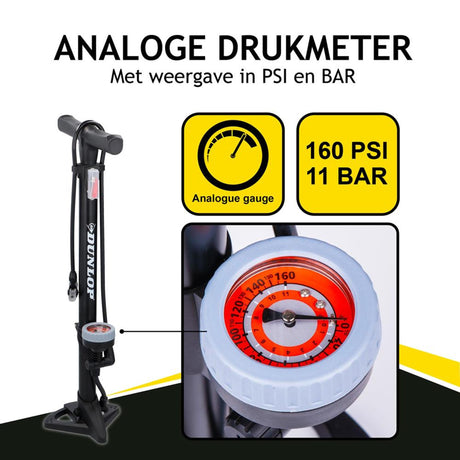 Dunlop – pompe à vélo verticale, modèle manomètre analogique, tête à Double valve, noire