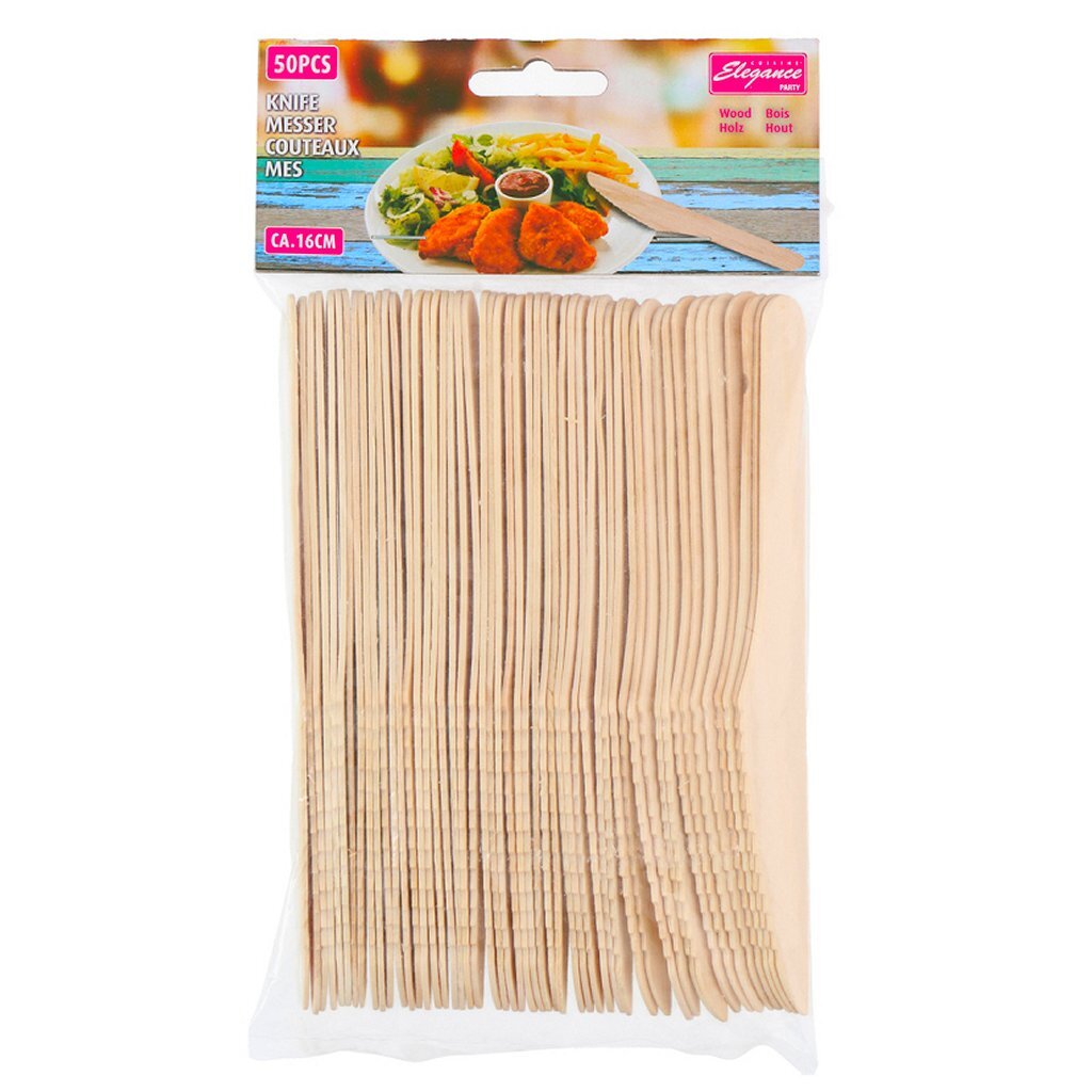 Basic wooden disposable knives 16 cm 50 pieces