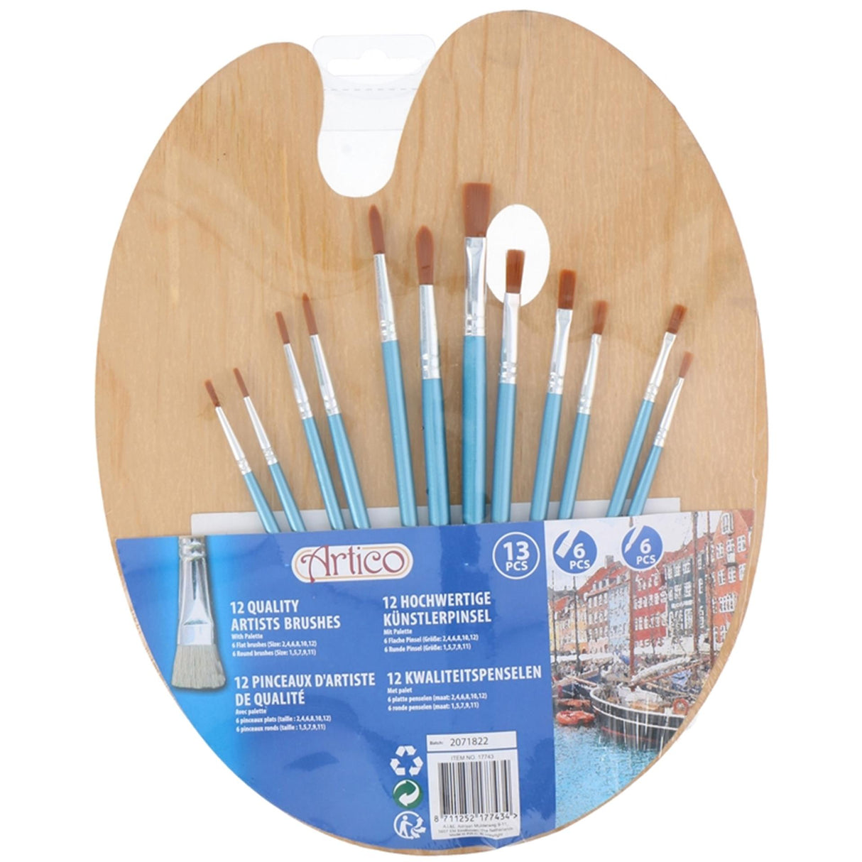 Pinceaux créatifs pour enfants avec palette de peintre en bois, 13 pcs.