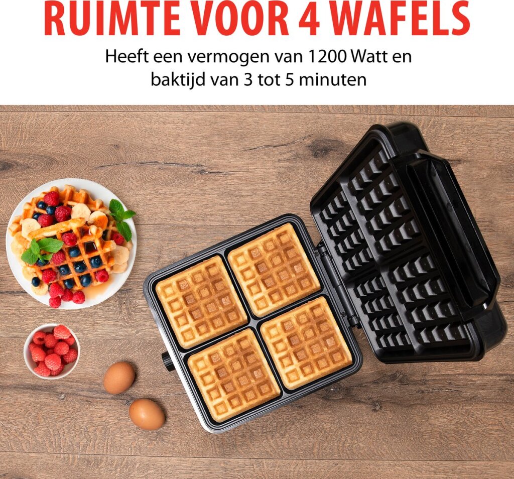 Alpina Waffleijzer Brussels Waffles Non -palični premaz 4 vaflji 1200W