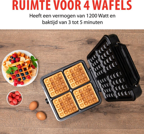 Alpina wafelijzer brusselse wafels antiaanbaklaag 4 wafels 1200w