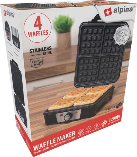 Alpina gaufrier gaufres de Bruxelles revêtement antiadhésif 4 gaufres 1200w