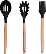 Alpina ensemble d'ustensiles de cuisine avec support 12 pièces d'ustensiles en silicone avec manche en bois noir