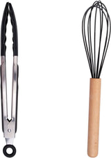Alpina ensemble d'ustensiles de cuisine avec support 12 pièces d'ustensiles en silicone avec manche en bois noir