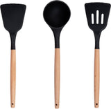Alpina ensemble d'ustensiles de cuisine avec support 12 pièces d'ustensiles en silicone avec manche en bois noir