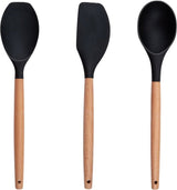 Alpina ensemble d'ustensiles de cuisine avec support 12 pièces d'ustensiles en silicone avec manche en bois noir