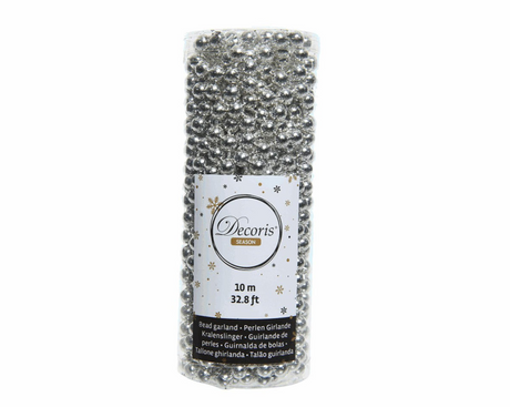Guirlande de perles Decoris argent en plastique dia0,8 cm x 10 mètres