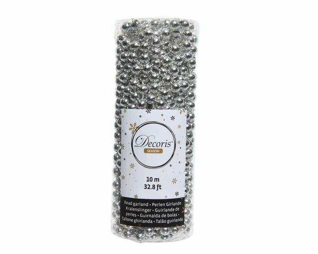 Guirlande de perles Decoris argent en plastique dia0,8 cm x 10 mètres