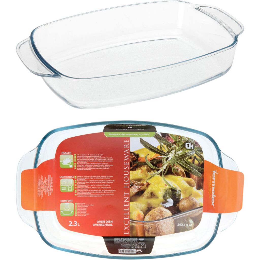 Excellent plat à four pour articles ménagers, rôtissoire en verre de 2,3 l, résistante à la chaleur