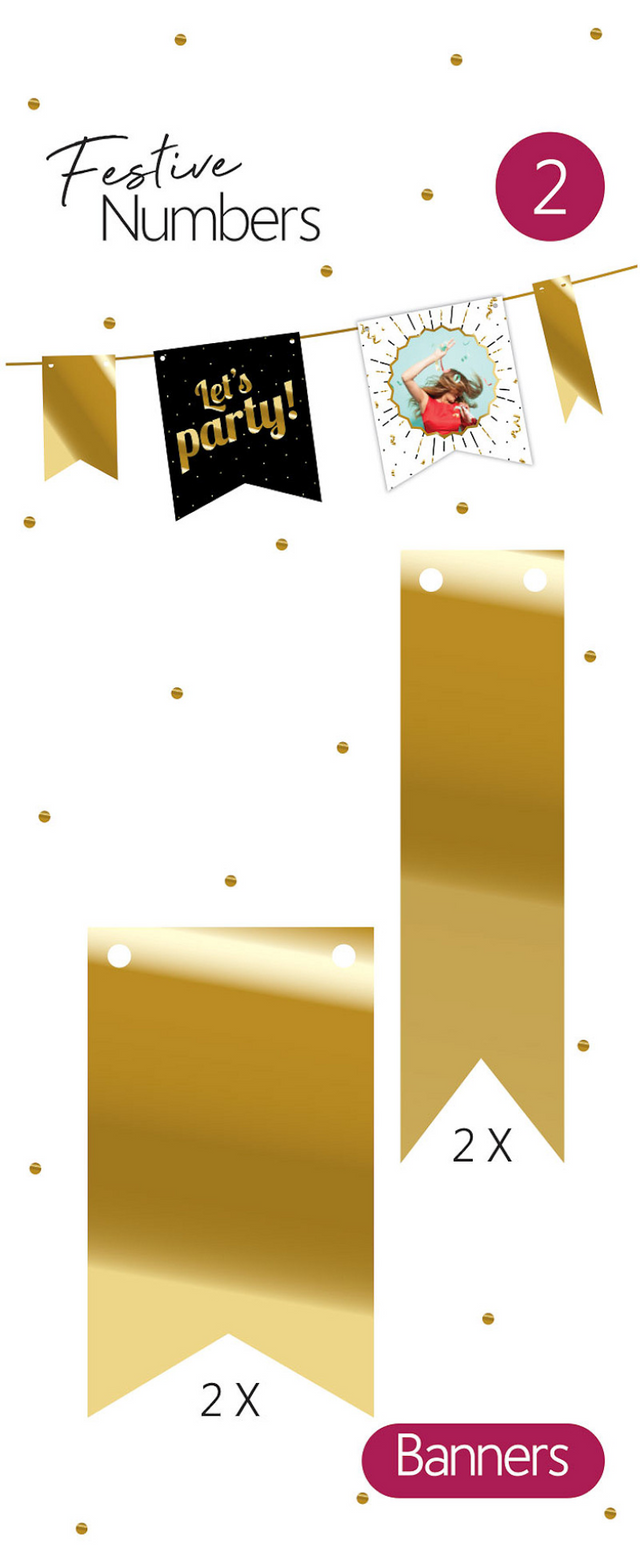 Festive numbers vaantjes goud 4 stuks
