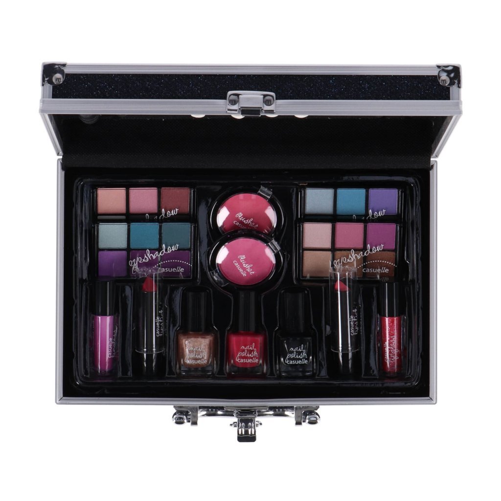 Trousse de maquillage en aluminium Casualelle bleu foncé pailleté