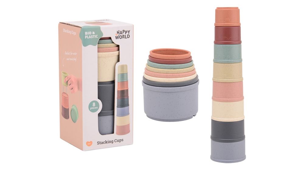 Bioplastique Cilgro : monde heureux 8 gobelets empilables.