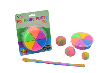 Johntoy john toy rebondissant duo putty 6 couleurs fluo boîte de rangement sur carte
