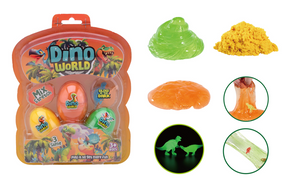 Johntoy Dino World 3 œufs slime avec dinosaure phosphorescent