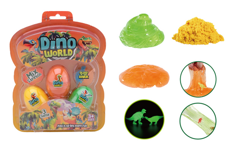 Johntoy Dino World 3 œufs slime avec dinosaure phosphorescent