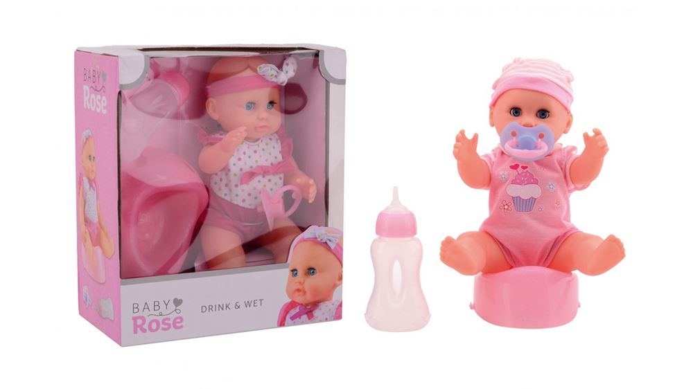 Johntoy bébé rose poupée à boire et à faire pipi 25cm