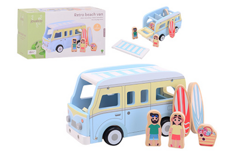 Jouéco joueco bus de plage rétro en bois avec accessoires