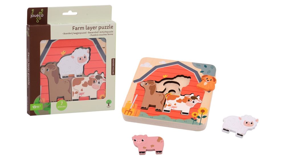 Jouéco puzzle ferme en bois à couches jouets éducatifs.