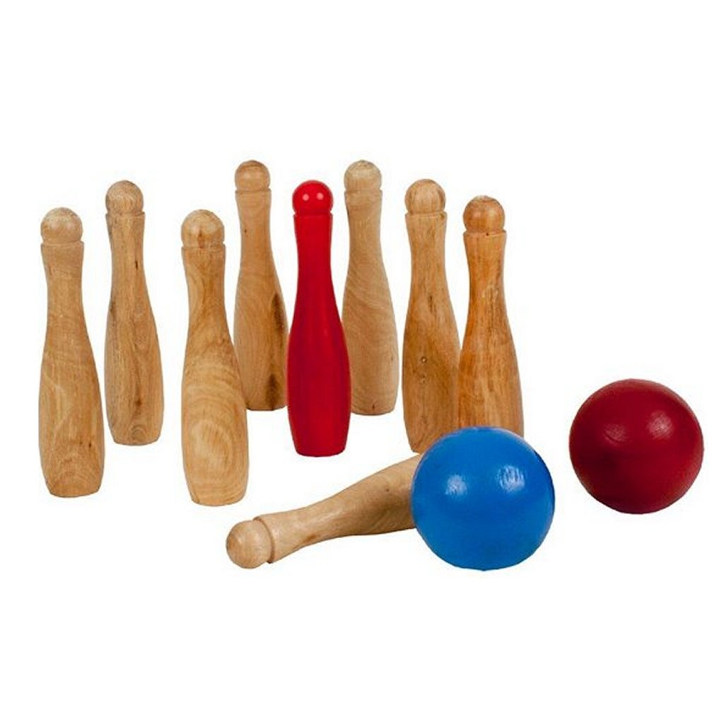 Jeu de quilles de jardin en bois pour jeu d'extérieur avec 9 quilles et 2 boules