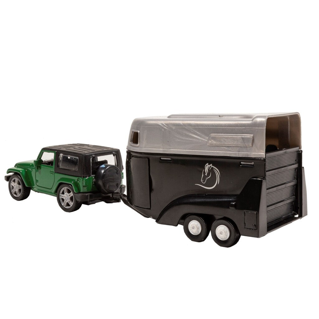 Basic City Die Cast Jeep med häst trailer grön svart