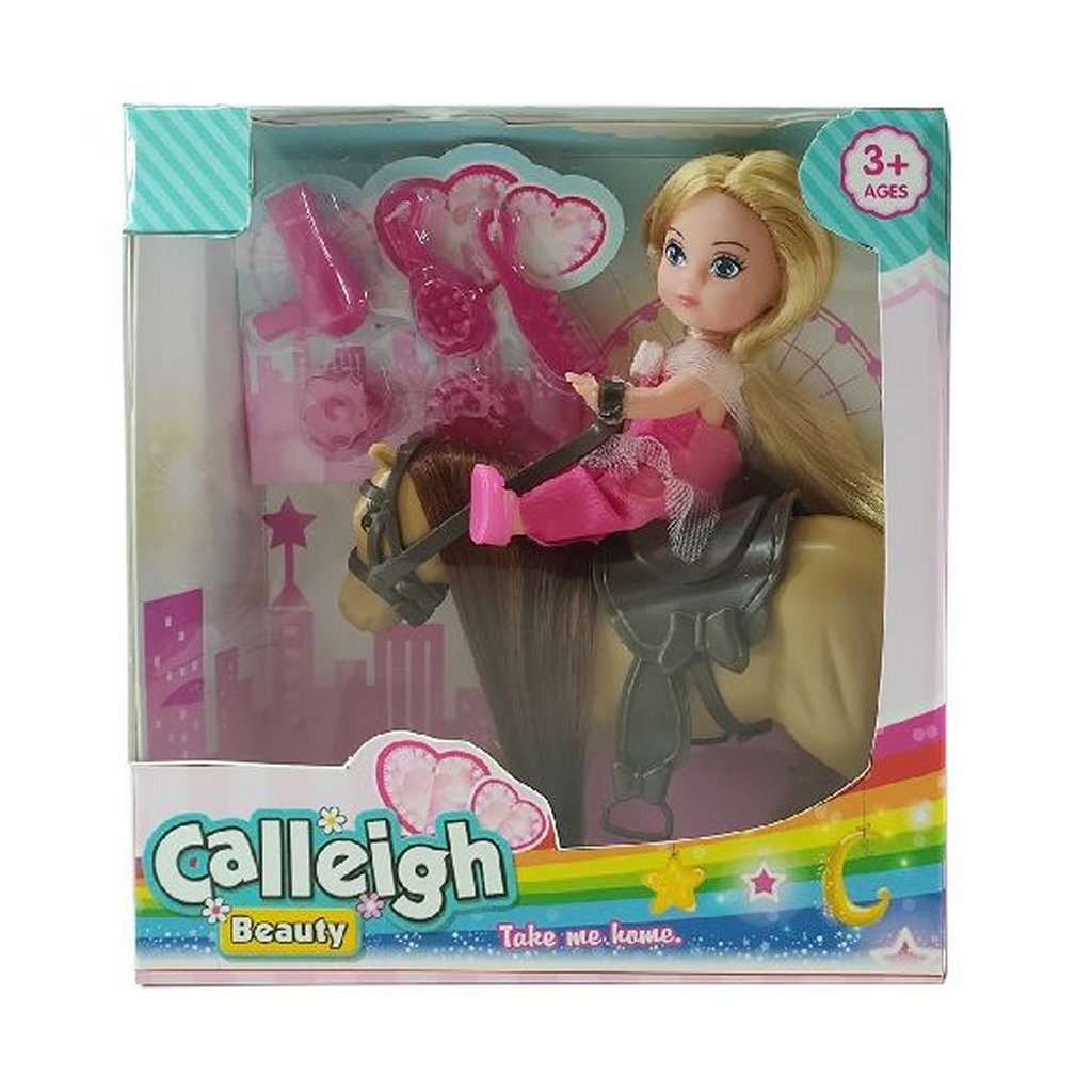 Basic calleigh mini paard met pop + accessoires