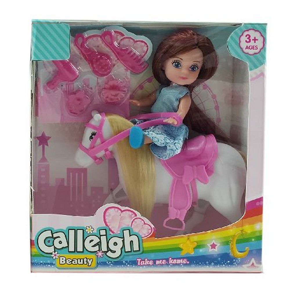 Basic calleigh mini paard met pop + accessoires