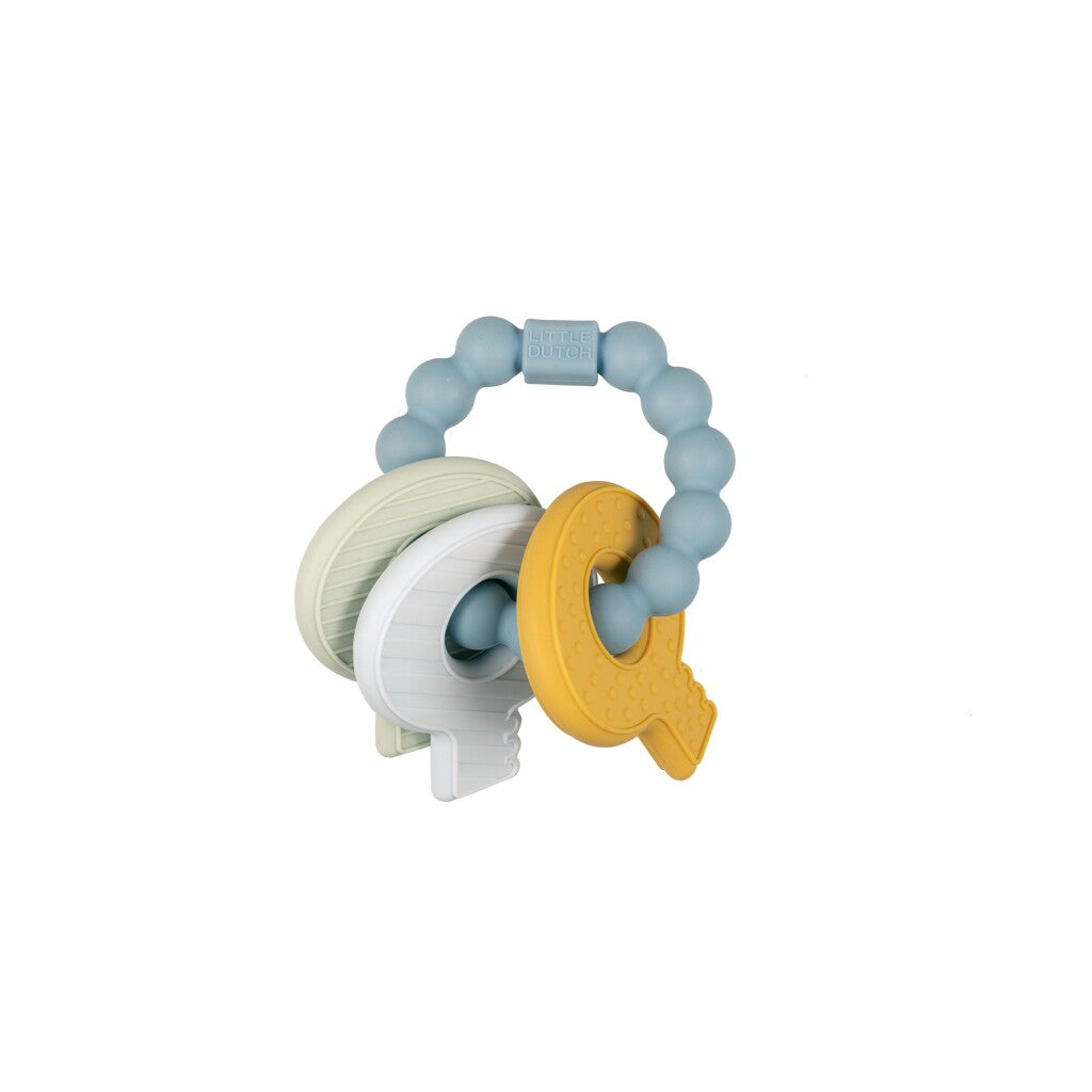 Anneau de dentition Little Dutch, porte-clés en silicone bleu