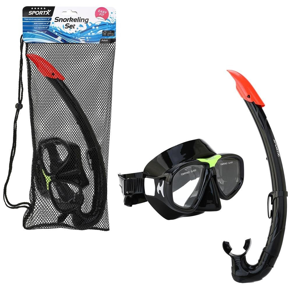 Sportx volwassenen snorkelset 5 sterren zwart