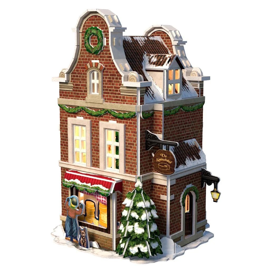 Puzzle 3D amusant cubique Maison hollandaise fromagerie d'hiver + lumière 60 pièces