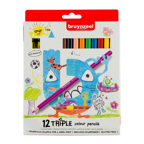 Ensemble de 12 crayons de couleur triples pour enfants Bruynzeel