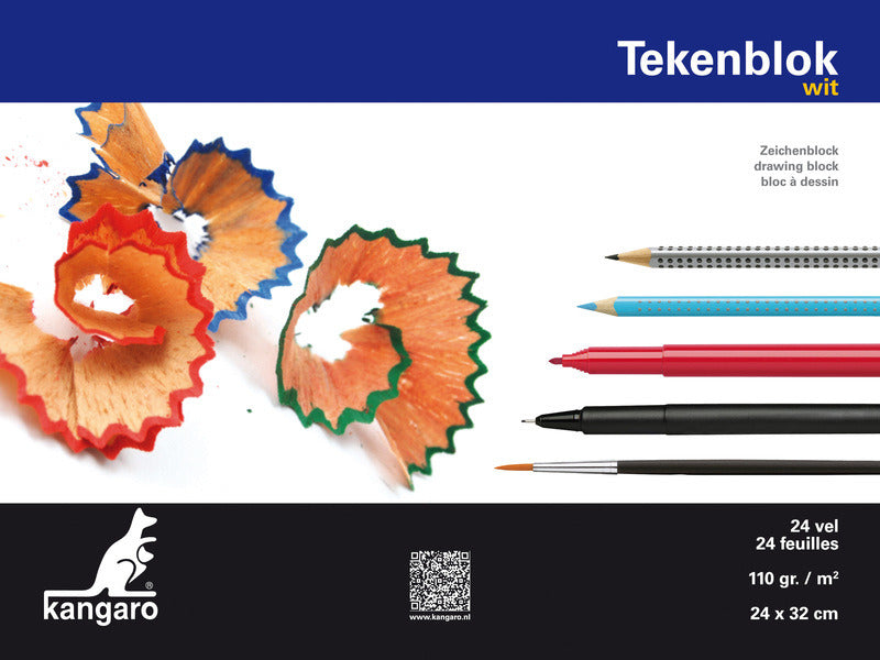 Kangaro kangaro k-5586 tekenblok a4+ (24x32cm) 110 gram 24 vel wit