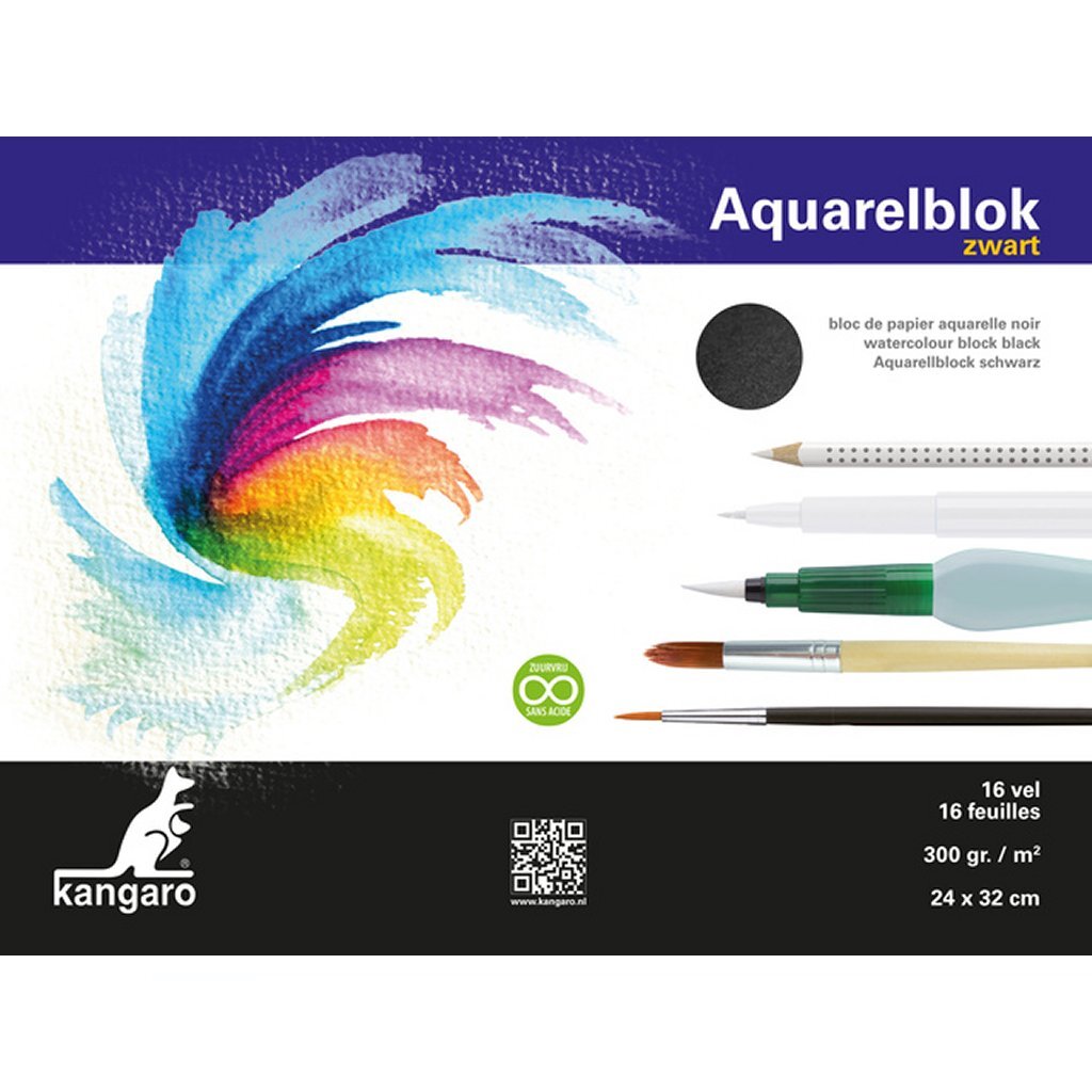 Kangaro k-5312 bloc aquarelle 32x24 cm 300 grammes 16 feuilles noir