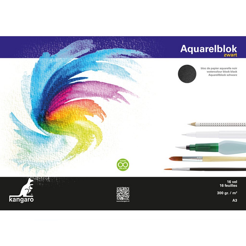Kangaro k-5313 a3 bloc aquarelle 300 grammes 16 feuilles noir